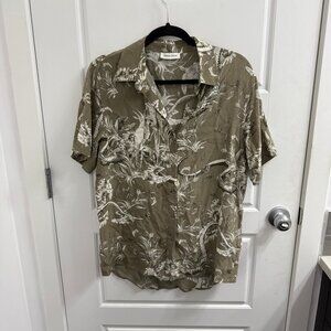 Anine Bing Bruni Tropical Print Button Down Short Sleeve Shirt Size Small